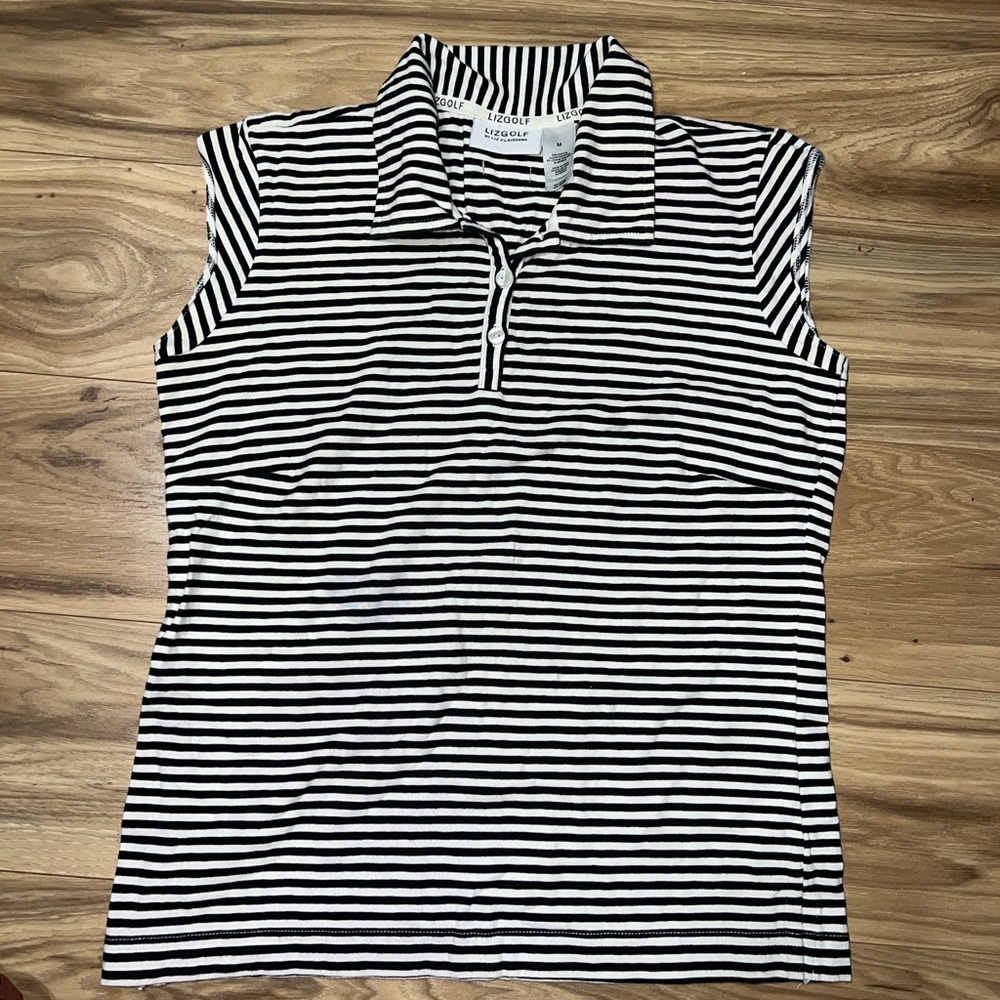 Liz Claiborne Black and White Striped Button Down Shirt